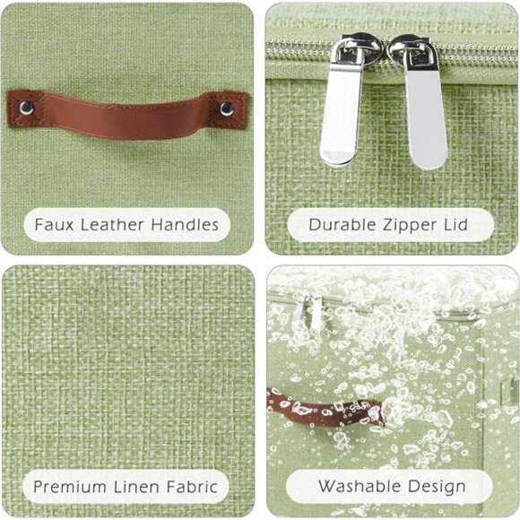 Fabric storage bin with zipper lid foldable closet organizer box with handles - Picture 4 of 8